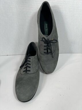 Easy Spirit Suede Oxford Flats Gray Lace Up Comfort Walking  9 Narrow Shoes